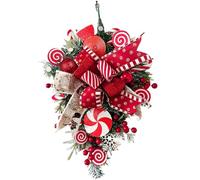 Teardrop Christmas Swag 20x12in Artificial with Lollipop Candy Cane Ball for Front Door Stairs Window- Christmas Stairs Decorations