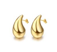 Teardrop Chunky Earrings for Women Trendy Hoop Earring Set Earring Dupes, Fashion Gold Large Drop Earrings, Brass, No Gemstone