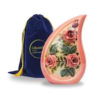 Teardrop Cremation urn for Human Ashes Adult Large Decorative Pink Floral Keepsake urn Handcrafted Rose Design Metal Funeral Memorial Container for Man Woman Tribute Remembrance Bereavement Gift