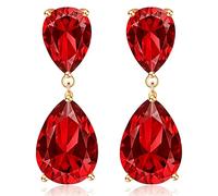 Teardrop Crystal Drop Earrings for Women, 14K Gold Plated Large Double Teardrop Dangle Earrings,Rhinestone Earrings for Wedding Prom Bridesmaid Party,Emerald/Red/Blue/Black/Pink/White Statement
