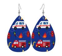 Teardrop Dangle Earrings Cartoon Ambulance And Fire Truck Durable Teardrop Dangle Faux Leather Earrings Lightweight Holiday Earring For Festival Women Married