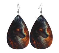 Teardrop Dangle Earrings Crimson-Maned Wolf In Flaming Sky Trendy Dangle Hoop Earrings Lightweight Pierced Earring For Festival Married Beach