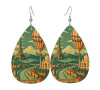 Teardrop Dangle Earrings Eiffel Tower & Fire Durable Leather Earrings Fashionable Drop Earring For Party Festival Married