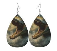 Teardrop Dangle Earrings Fiercely Crocodile Trendy Faux Leather Earrings Durable Leather Earring For Beach Married Accessories