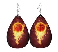 Teardrop Dangle Earrings Fired Up Basketball Trendy Teardrop Dangle Faux Leather Earrings Durable Leather Earring For Accessories Women Party