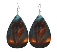 Teardrop Dangle Earrings Firelight-Leap Fierce Wolf Lightweight Leather Earrings Luxurious Holiday Earring For Beach Married Party