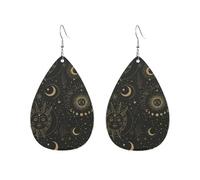 Teardrop Dangle Earrings Mystical Celestial Moon Lunar Change Luxurious Teardrop Faux Leather Earrings Durable Leather Earring For Women Married Accessories