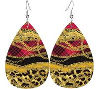 Teardrop Dangle Earrings Women Leather Jewelry Earings - Gold chains Leopard snake skin scottish tartan