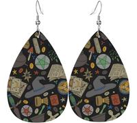 Teardrop Dangle Earrings Women Leather Jewelry Earings - Magic Skull Pentagram Witches Tarot