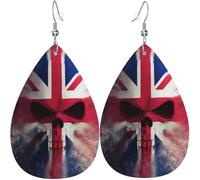 Teardrop Dangle Earrings Women Leather Jewelry Earings - Skull face Union jack uk flag