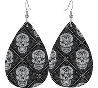 Teardrop Dangle Earrings Women Leather Jewelry Earings - skull rose Mexico dead, White