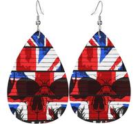 Teardrop Dangle Earrings Women Leather Jewelry Earings - Union jack Skull Uk flag, White