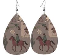 Teardrop Dangle Earrings Women Leather Jewelry Earings - Wild west wanted poster