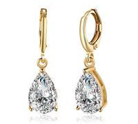 Teardrop Drop Dangle Earrings For Women 14K Gold Plated Cubic Zirconia Diamond Prongs Fashion Wedding Leverback Earring Sensitive Ears Fashion Gifts (Clear)