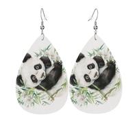 Teardrop Earring Adorable Panda Cub With Flowers Colorful Leather Earrings Durable Drop Earring For Beach Women Daily Wear