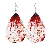 Teardrop Earring Blood Splatter Horror Trendy Teardrop Faux Leather Earrings Colorful Pierced Earring For Daily Wear Decoration Accessories