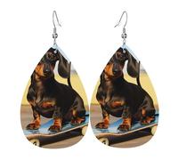 Teardrop Earring Cute Dachshund Skateboard Colorful Leather Earrings Lightweight Leather Earring For Married Accessories Women