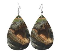 Teardrop Earring Fiercely Crocodile In Tree Luxurious Leather Dangle Drop Earrings Fashionable Pierced Earring For Party Beach Daily Wear