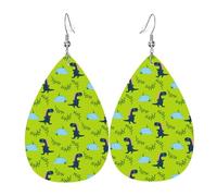 Teardrop Earring Green Dinosaur With Branches Creek Luxurious Teardrop Faux Leather Earrings Durable Drop Earring For Accessories Married Party