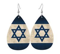 Teardrop Earring Vintage Israel Flag Trendy Leather Dangle Drop Earrings Durable Pierced Earring For Accessories Women Decoration