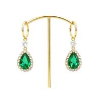 Teardrop Earrings, 1 Pair Elegant Emerald Earrings with Cubic Zirconia Halo Premium Copper Drop Design Green for Women Everyday or Special Occasions