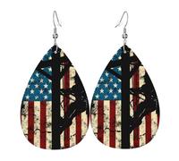 Teardrop Earrings American Flag Electric Cable Lineman Colorful Teardrop Dangle Faux Leather Earrings Trendy Drop Earring For Daily Wear Beach Married