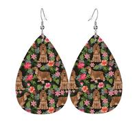 Teardrop Earrings Cocker Spaniel Dog And Flower Colorful Dangle Hoop Earrings Lightweight Holiday Earring For Daily Wear Beach Accessories