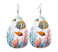 Teardrop Earrings Faux Leather Large Earrings for Women Dangle Earrings Summer Earrings Concert Party Decor - color fish in the sea