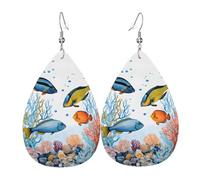 Teardrop Earrings Faux Leather Large Earrings for Women Dangle Earrings Summer Earrings Concert Party Decor - colorful fish in the sea