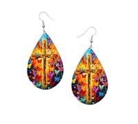Teardrop Earrings For Women Animals Butterfly Pink Aqua Rainbow Pattern Double-Sided Dangle Earring for Women, Lightweight Wood Earrings Birthday Friendship Jewelry, Wood, No Gemstone