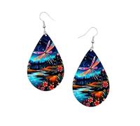 Teardrop Earrings For Women Animals Butterfly Pink Aqua Rainbow Pattern Double-Sided Dangle Earring for Women, Lightweight Wood Earrings Birthday Friendship Jewelry, Wood, No Gemstone