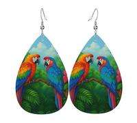 Teardrop Earrings Pretty Parrot In Tropical Tree Durable Teardrop Faux Leather Earrings Fashionable Pierced Earring For Women Festival Party