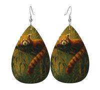 Teardrop Earrings Red Panda Resting On Bamboo Colorful Teardrop Faux Leather Earrings Durable Holiday Earring For Festival Party Beach