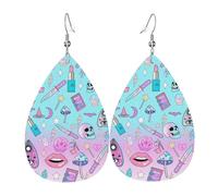 Teardrop Earrings Womeny Pastel Witch Goth Pattern Fashionable Leather Earrings Lightweight Pierced Earring For Festival Accessories Decoration