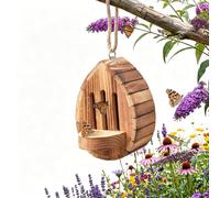 Teardrop Hanging Butterfly House Wooden Feeder Habitat With Rope | Decorative Nesting Box For Garden Patio Balcony Backyard Easy To Move And Relocate