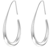 Teardrop Hoop Earrings, 11.8×15.7" Streamlined Minimalist Design for Women, Comfortable Open Hook, Hypoallergenic 925 Silver Posts, Fast Shipped, Silver