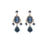 Teardrop Irregular Earrings, Palace Style, Blue Tone Relief Beauty Head Diamond Inlaid Design, Artistic Retro, Suitable For Women