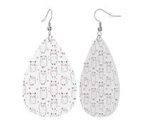 Teardrop Leather Earring Alpaca Cute Heart Print Tear Drop Earring Women Drop Leather Earrings Fashion For Party Anniversary 2 Pairs