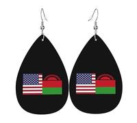 Teardrop Leather Earring America Malawi Flag Tear Drop Earring Trendy Drop Leather Earrings Ornament For Anniversary Women Girls 2 Pairs