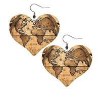 Teardrop Leather Earring Ancient Map World Globe Heart Teardrop Dangle Earrings Stylish And Beautiful Hookearrings Women For Daily Wear For Birthday For Women Girls