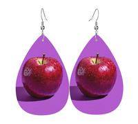 Teardrop Leather Earring Apples On Purple Background Pattern Hookearrings Trendy Teardrop Dangle Earrings Fashion For Party For Birthday Daily Wear