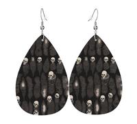 Teardrop Leather Earring Artistic Abstract Skull Pattern Drop Leather Earrings Stylish And Beautiful Teardrop Dangle Earrings Ornament For Anniversary Party For Women Girls