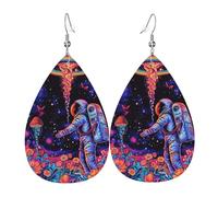 Teardrop Leather Earring Astronaut Alien Ship Space Rainbow Jellyfishs And Flowers Hookearrings Trendy Tear Drop Earring Women For Party Women Girls 2 Pairs