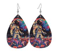 Teardrop Leather Earring Astronaut Space Alien Ship Rainbow Jellyfishs And Flowers Teardrop Dangle Earrings Ornament Drop Leather Earrings Women For Party Women Girls 2 Pairs