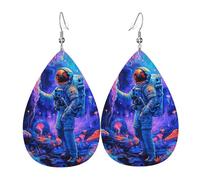 Teardrop Leather Earring Astronaut Space Jellyfishs Mushroom Neon Colorful Tear Drop Earring Lightweight Hookearrings Women For Daily Wear Women Girls 2 Pairs