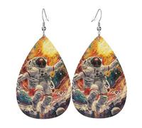 Teardrop Leather Earring Astronaut Sun Cosmic Space Planet Psychedelic Colorful Tear Drop Earring Lightweight Drop Leather Earrings Ornament For Daily Wear Birthday 2 Pairs