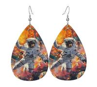 Teardrop Leather Earring Astronaut Sun Planet Psychedelic Cosmic Space Colorful Tear Drop Earring Ornament Teardrop Dangle Earrings Fashion For Birthday Party 2 Pairs