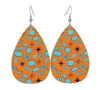Teardrop Leather Earring Atom Shapes Teal On Oranges Drop Leather Earrings Women Tear Drop Earring Trendy For Anniversary Birthday