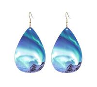 Teardrop Leather Earring Aurora Borealis Kirkjufell Iceland Teardrop Dangle Earrings Stylish And Beautiful Tear Drop Earring Ornament For Wife Birthday For Women Girls Party