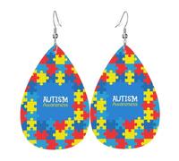 Teardrop Leather Earring Autism Autistic Awareness Teardrop Dangle Earrings Women Drop Leather Earrings Stylish And Beautiful For Wife Birthday Party For Birthday